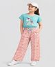 Plum Tree 100% Cotton Knit Half Sleeves Glitter Embellished Unicorn Printed Top & Pant Set - Aqua Blue