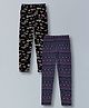 Plum Tree Cotton Lycra Knit Pack Of 2 Super Text & Abstract Printed Leggings - Black & Multi Colour