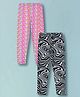 Plum Tree Cotton Lycra Knit Pack Of 2 Waves & Geometric Printed Leggings - Pink & Black