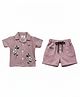 CRUNCHY NACHOS Knitted Knit Half Sleeves Floral Embroidered Shirt & Shorts Set - Mauve