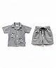 CRUNCHY NACHOS Knitted Knit Half Sleeves Floral Embroidered Shirt & Shorts Set - Light Grey