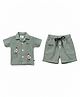 CRUNCHY NACHOS Knitted Knit Half Sleeves Floral Embroidered Shirt & Shorts Set - Seaweed Green