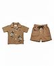 CRUNCHY NACHOS Knitted Knit Half Sleeves Floral Embroidered Shirt & Shorts Set - Light Brown