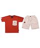 CRUNCHY NACHOS Knitted Half Sleeves Where Are You Going Text Printed Tee & Shorts Set - Rust Orange