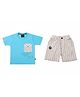 CRUNCHY NACHOS Knitted Half Sleeves Where Are You Going Text Printed Tee & Shorts Set - Sky Blue
