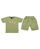 CRUNCHY NACHOS Knitted Half Sleeves Nachos Text Embroidered Tee & Shorts Set - Light Green