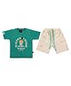 CRUNCHY NACHOS Knitted Half Sleeves Nature Theme Printed Tee & Shorts Set - Green