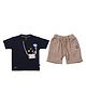 CRUNCHY NACHOS Knitted Knit Half Sleeves Smiley Printed Tee & Shorts Set - Navy Blue
