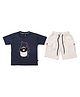 CRUNCHY NACHOS Knitted Knit Half Sleeves Bear Printed Tee & Shorts Set - Blue