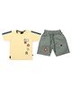 CRUNCHY NACHOS Knitted Knit Half Sleeves Puzzle Printed Tee & Shorts Set - Lemon Yellow