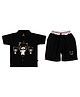 CRUNCHY NACHOS Knitted Knit Half Sleeves Bear Printed Tee & Shorts Set - Black