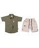 CRUNCHY NACHOS Cotton Woven Half Sleeves Floral Embroidered Shirt &  Shorts Set - Olive Green