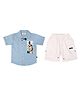 CRUNCHY NACHOS Cotton Woven Half Sleeves Guitar Embroidered Shirt & Shorts Set - Sky Blue
