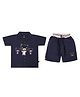 CRUNCHY NACHOS Cotton Woven Half Sleeves Teddy Printed Shirt & Shorts Set - Navy Blue