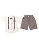 CRUNCHY NACHOS Cotton Woven Half Sleeves Typography Embroidered Shirt & Shorts With Suspender Set - White