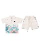 CRUNCHY NACHOS Cotton Woven Half Sleeves Leaves Printed Kurta Style Shirt & Shorts Set - Turquoise