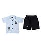 CRUNCHY NACHOS Cotton Woven Half Sleeves Palm Tree Embroidered Shirt & Shorts Set - Sky Blue
