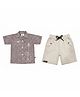 CRUNCHY NACHOS Cotton Knitted Half Sleeves Guitar Embroidered Shirt & Shorts Set - Wine