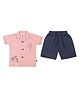 CRUNCHY NACHOS Cotton Woven Half Sleeves Tractor Embroidered Shirt & Shorts Set - Mauve