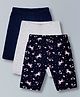 Plum Tree Cotton Lycra Knit Pack Of 3 Solid & Unicorn Printed Cycling Shorts - Dark Blue Navy & Melange