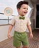 Kookie Kids Knit Half Sleeves Shirt & Shorts Set with Leaf Print & Bow Applique - Multicolor