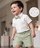 Kookie Kids Knit Half Sleeves Printed Shirt & Shorts Set With Bow - Multicolour