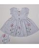 Soleilclo Cotton Woven Half Puffed Sleeves Striped & Floral Embroidered Dress - Navy Blue