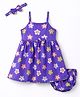 Babyhug Single Jersey Knit Sleeveless Floral Printed Frock With Bloomer & Headband - Purple