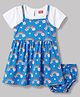 Babyhug Single Jersey Knit Frock & Bloomer With Half Sleeves Tee & Rainbow Print - Blue