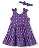 Babyhug Single Jersey Knit Sleeveless Tiered Frock & Headband With Polka Dot Print -Purple