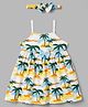 Babyhug Single Jersey Knit Sleeveless Beach Theme Printed Frock With Bow Applique & Headband - White