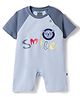 Mini Taurus Interlock Knit Half Raglan Sleeves Romper with Smile Print & Patch - Blue