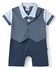 Mini Taurus 100% Cotton Knit Half Sleeves Striped Romper With Bow Detailing - Navy Blue