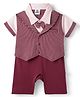 Mini Taurus 100% Cotton Knit Half Sleeves Striped Romper With Bow Detailing - Maroon