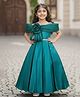 Lagorii Satin Woven Off Shoulder Sleeveless Floral Applique Detailed Gown - Teal Blue
