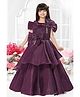 Lagorii Organza Woven Sleeveless Floral & Bow Applique Detailed Beads Embellished Gown - Wine