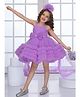 Lagorii Net Woven Sleeveless Bow Applique & Ruffle Detailed Stones Embellished Dress With Headband - Lavender