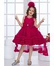 Lagorii Net Woven Sleeveless Bow Applique & Ruffle Detailed Stones Embellished Dress With Headband - Red