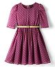 Hola Bonita Woven Three Fourth Sleeves Heart Foil Printed Party Dress With Belt - Mauve