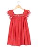 The Little Trunk Cotton Woven Half Sleeves Tassel Detailed & Floral Embroidered Dress - Red