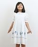 The Little Trunk Cotton Woven Half Sleeves Floral Embroidered Dress - White