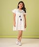 The Little Trunk Cotton Woven Half Sleeves Floral Embroidered Dress - White & Blue