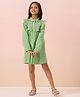 The Little Trunk Cotton Woven Full Sleeves Floral Embroidered Shirt Style Dress - Green