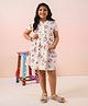 The Little Trunk Cotton Woven Half Sleeves Floral Printed Dress - White & Pink