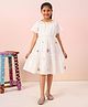 The Little Trunk Cotton Woven Half Sleeves Floral Embroidered Dress - White