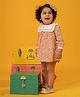 The Little Trunk Cotton Woven Full Sleeves Floral Printed & Embroidered Dress - Orange