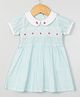 The Little Trunk Cotton Woven Half Sleeves Gingham Checked Floral Embroidered Dress - Blue