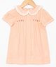 The Little Trunk Cotton Woven Half Sleeves Floral Embroidered Dress - Peach