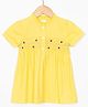 The Little Trunk Cotton Woven Half Sleeves Floral Embroidered Dress - Yellow