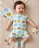Kookie Kids 100% Cotton Knit Half Sleeves Sea Life Printed Romper - Light Blue